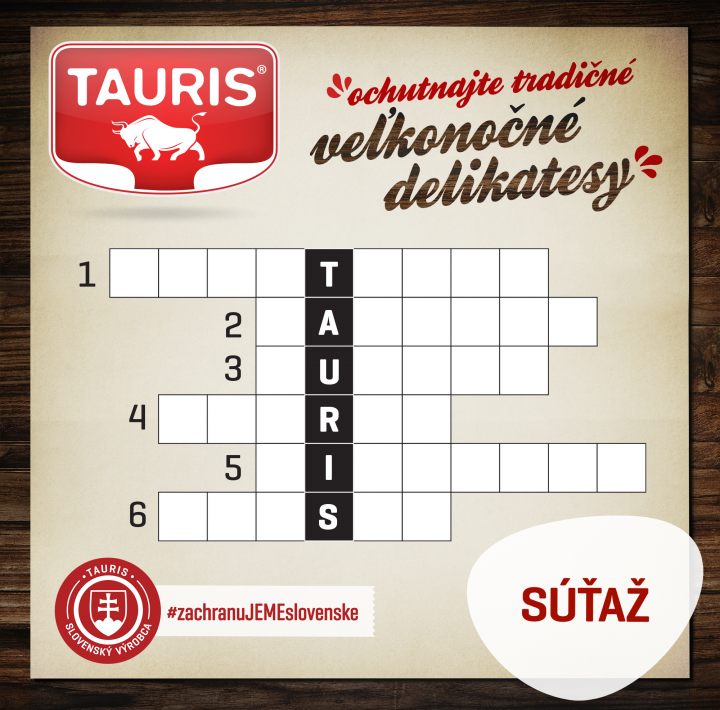 SÚŤAŽ – KRÍŽOVKA O BALÍČEK VÝROBKOV OD TAURISU